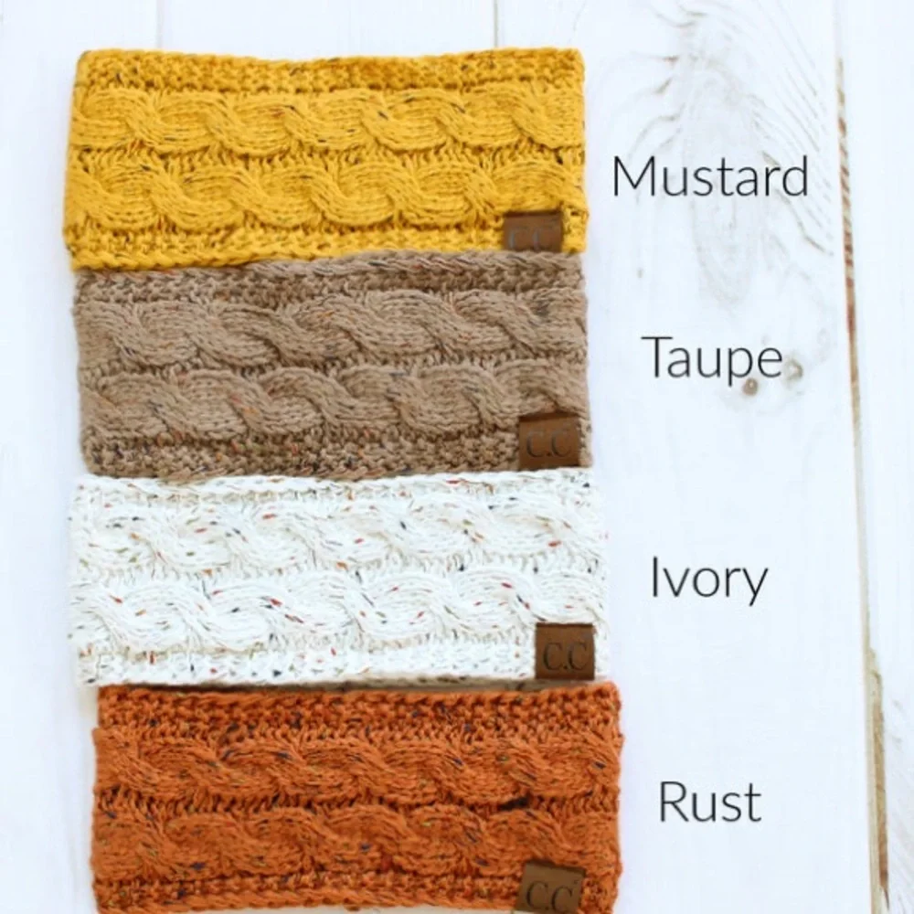 C.C Sherpa Lined Cable Knit Headband • Mustard • NEW